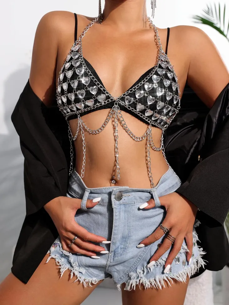 Silver Embellished Beaded Bralette - Image 1