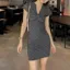 Charcoal Grey Neck Polka Dot Dress