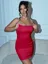 Red Solid Square Neck Mini Dress