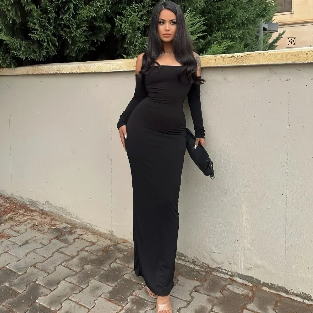 Black Solid Off Shoulder Bodycon Dress