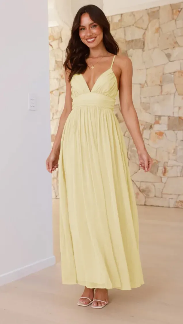 Yellow Cinched Waist Maxi Dress