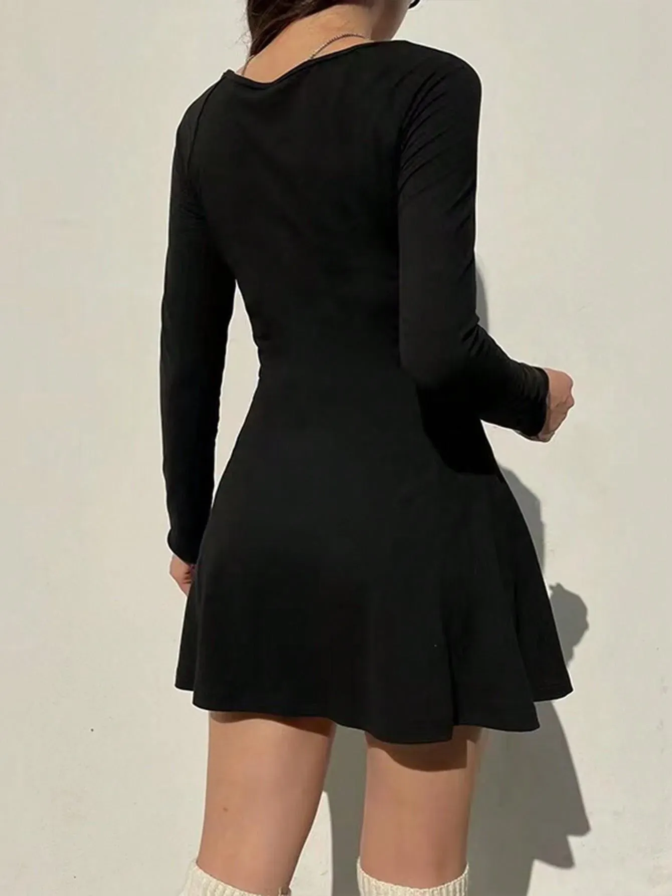 andmary Nana cable flare mini dress ブラック