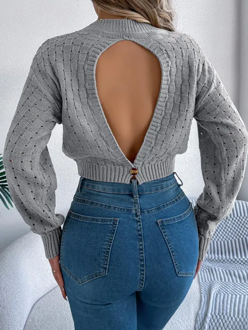 Grey Knitted Cropped Sweater - NEWME