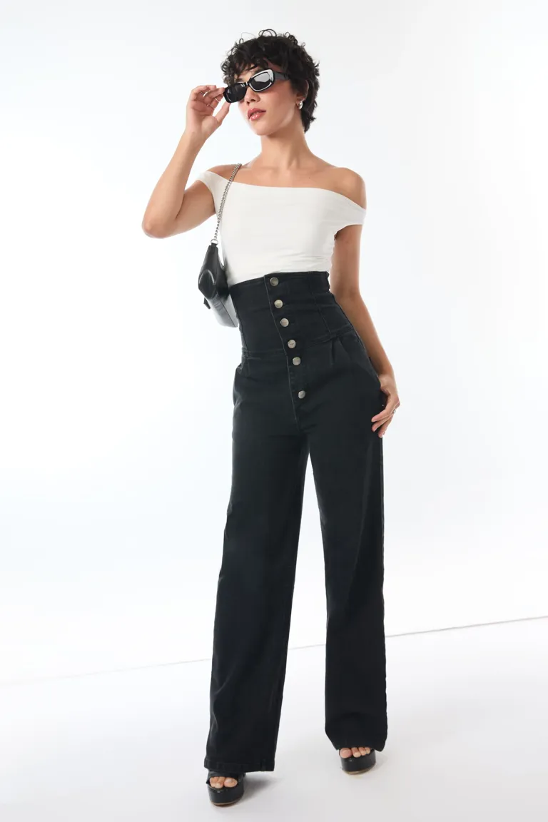 MMIC ♥ Tread Jeans /追跡付 Black Cinched Waist High Rise Jeans - NEWME