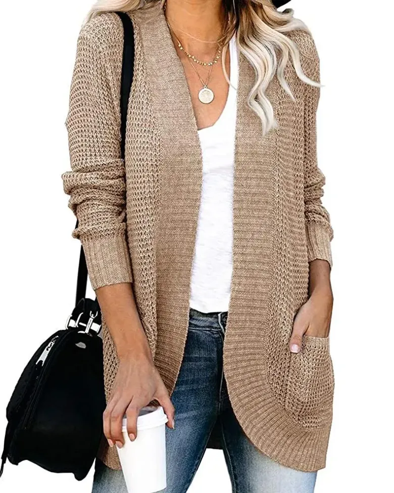 Beige Solid Open Placket Cardigan - Image 1