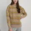 Beige Geometric Crew Neck Sweater