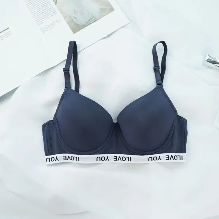Dark Blue Typographic Push Up Bra - Image 1