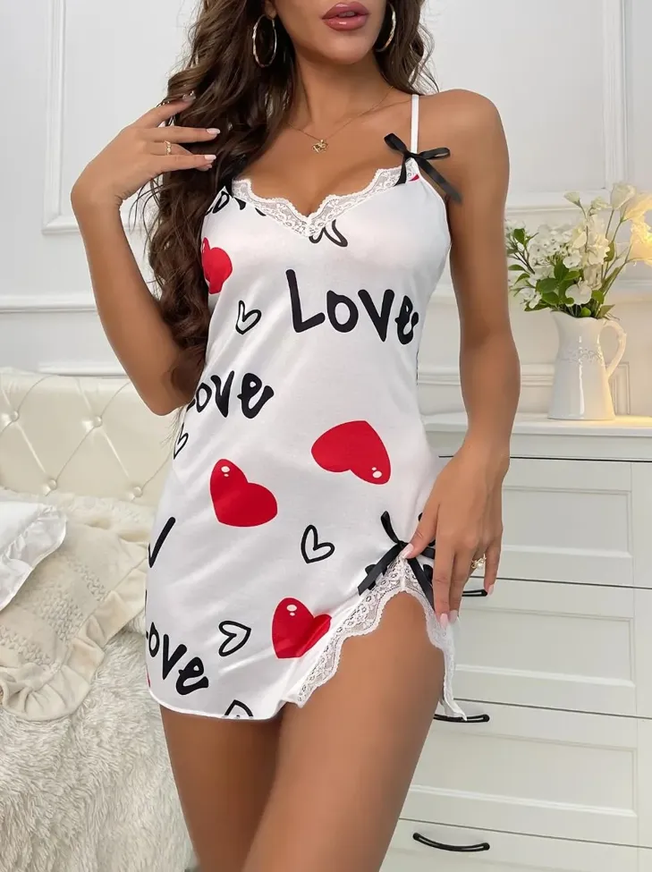 White Heart Print Slip Dress - Image 1