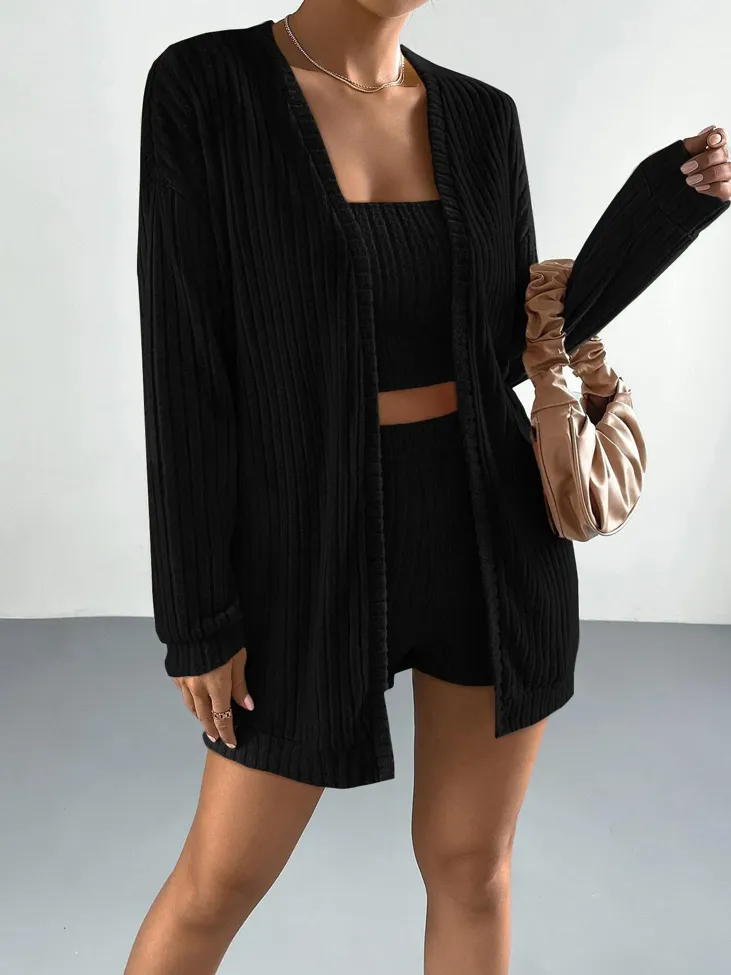 Black Solid Co Ord Set set Of 3 - Image 1