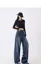 Blue Solid Wide Leg Jeans