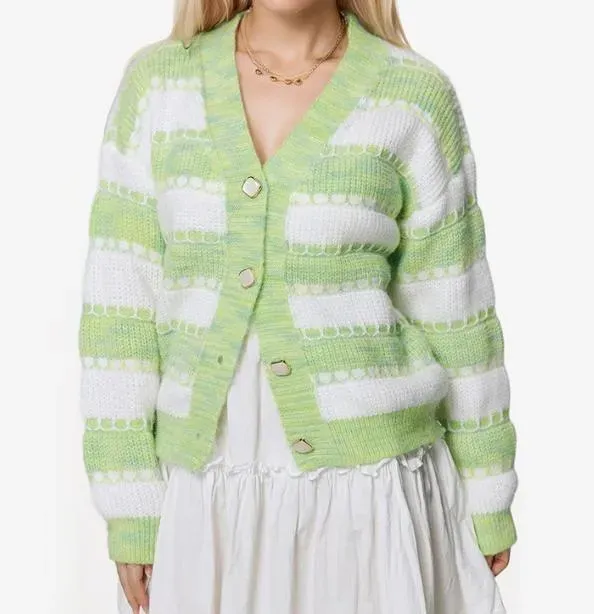 Light Green Striped Cardigan - Image 1
