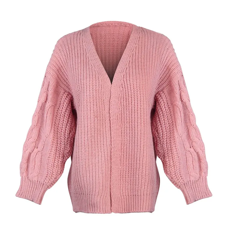 Light Pink Knitted V-Neck Cardigan - Image 1