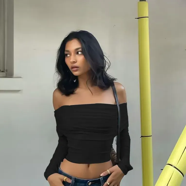 Black Over Fold Off Shoulder Top - NEWME