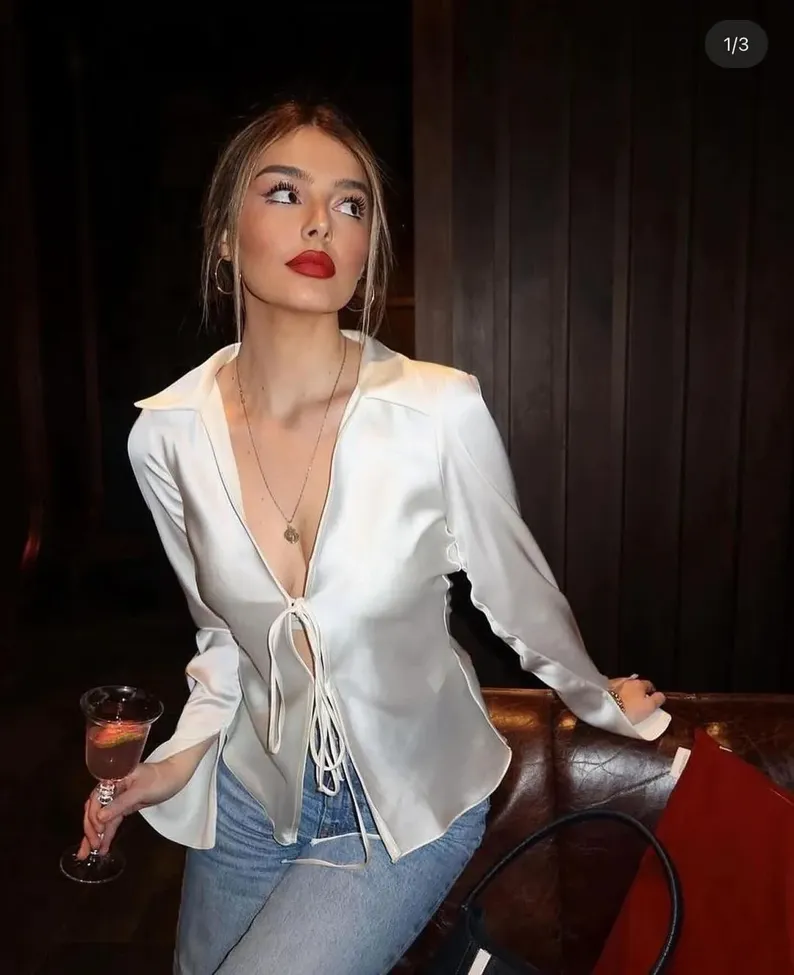 White Solid Tie Up Top - Image 1