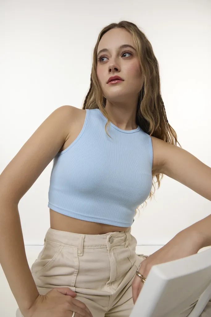 Sky Blue Solid Cropped Top - Image 1