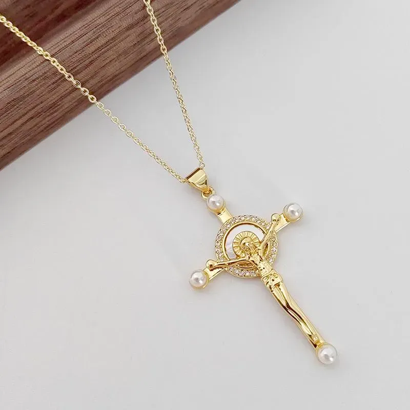 Gold Imitation Cross Pendant Chain Necklace - NEWME