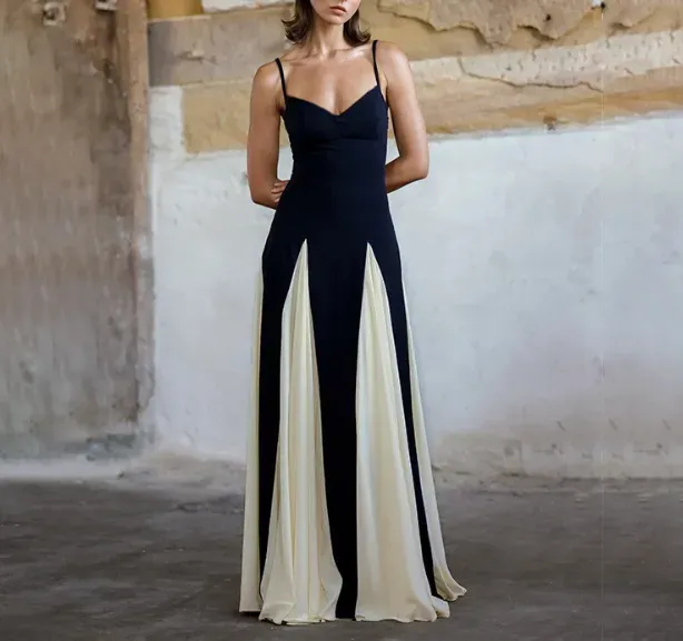 Black Color Blocked Fit And Flare Dress - Image 1