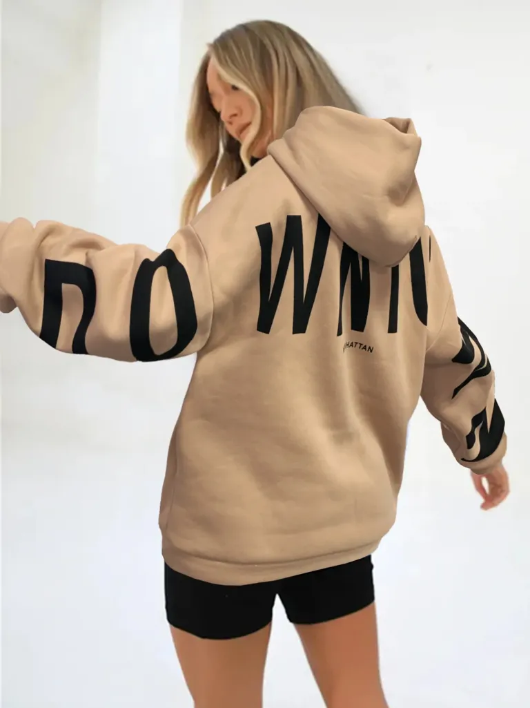 【新品未開封】 nissy naptime SWEAT PARKA-BEIGE Khaki Typographic Oversized Sweatshirt - NEWME