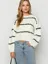 White Geometric Pattern Crew Neck Sweater