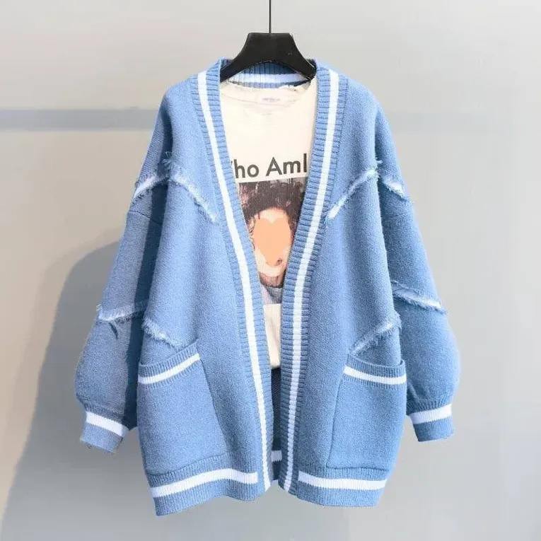 Blue Striped Front Open Cardigan - Image 1