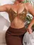 Gold Leopard Pattern Embellished Chain Detail Bralette Top