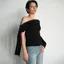 Black Ruching Detail Asymmetric Neck Top