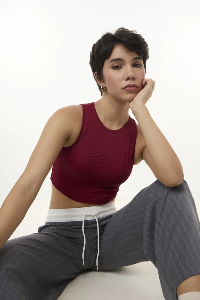 Maroon Solid Cropped Top - Image 1
