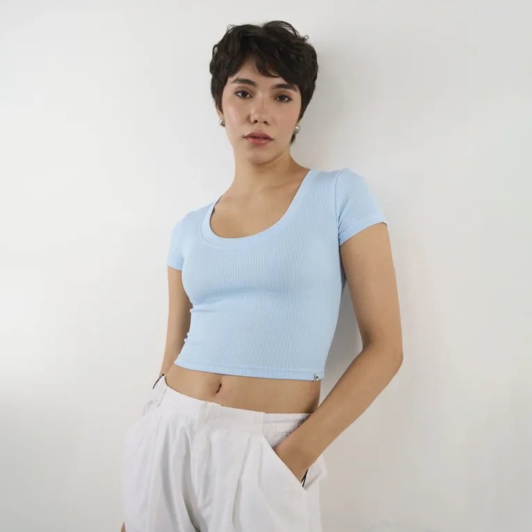 Sky Blue Solid Cropped Top - Image 1