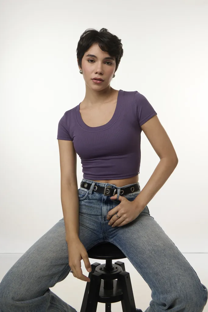 Purple Solid Cropped Top - Image 1