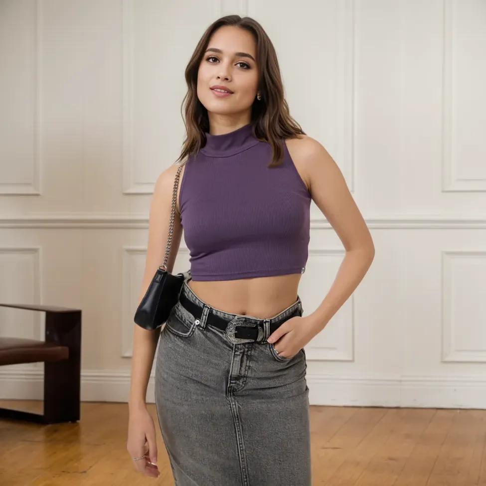 E.B.M[イービーエム] High neck string crop jumper SHEIN EZwear High Neck Cut Out Front Crop Top, M1728530