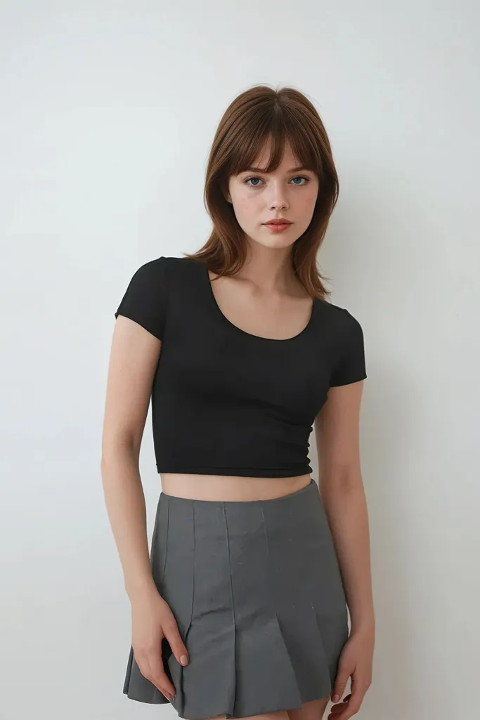 Black Solid Cropped Top - Image 1
