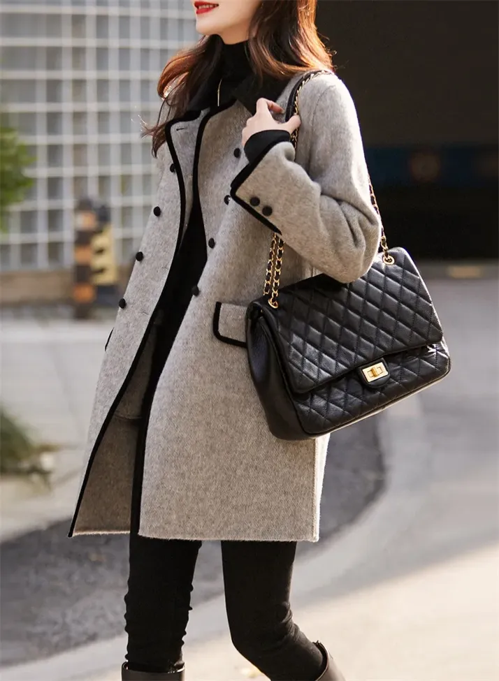 Light Grey Pocket Detail Color Blocked Overcoat - Image 1