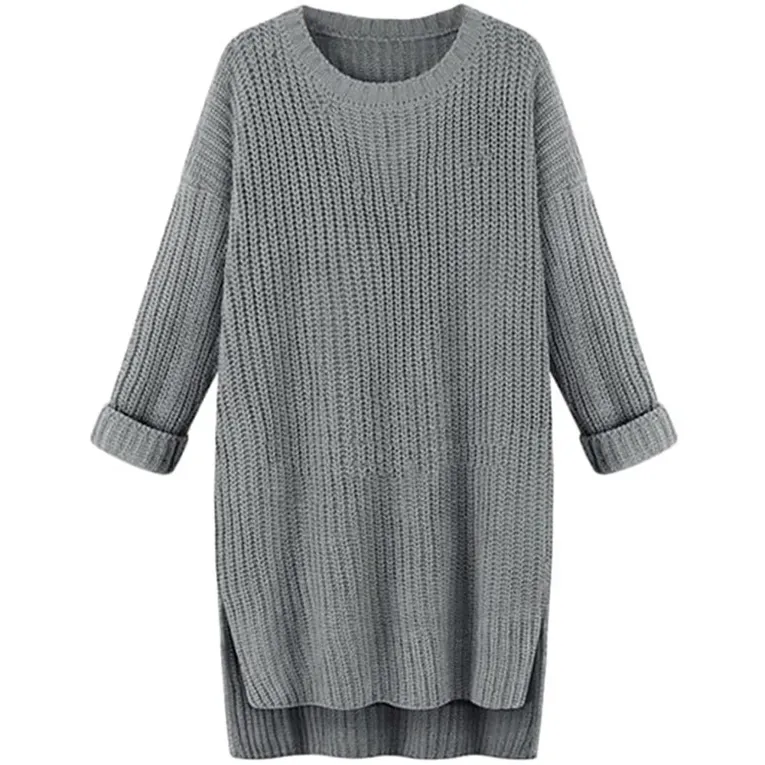 Grey Knitted Crew Neck Sweater Dress - Image 1