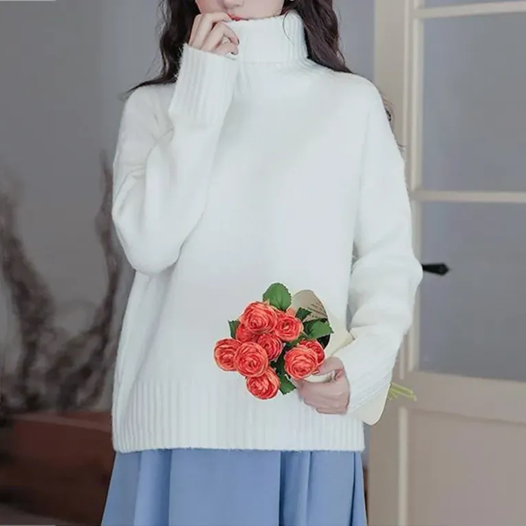 Off White Ribbed Detail High Neck Sweater - Image 1