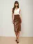 Brown Solid Straight PU Midi Skirt
