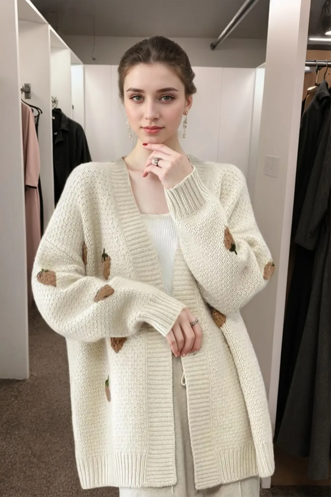 Off White Quirky Print Cardigan - NEWME