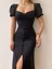 Sweetheart Neck Puff Sleeves Midi Dress