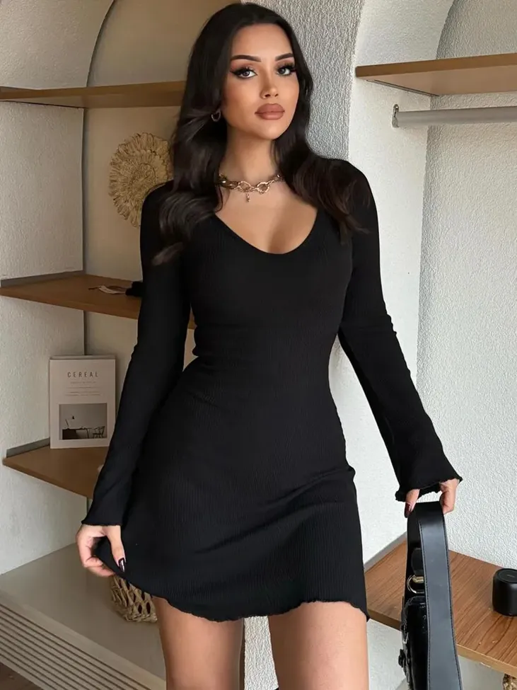 Black Lettuce Hem Mini Dress - Image 1
