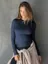 Navy Ribbed Crew Neck Fitted Top