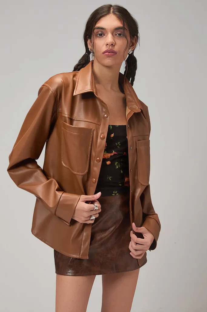 Light Brown Solid Pu Jacket - Image 1