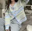 Light Blue Striped Round Neck Cardigan