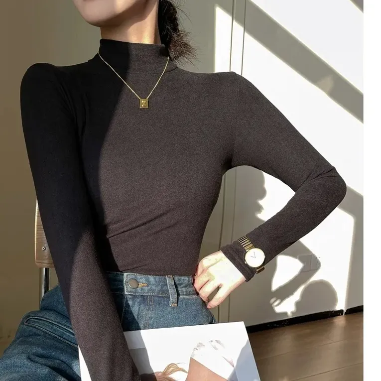 Solid Turtle Neck Pullover Top - Image 1