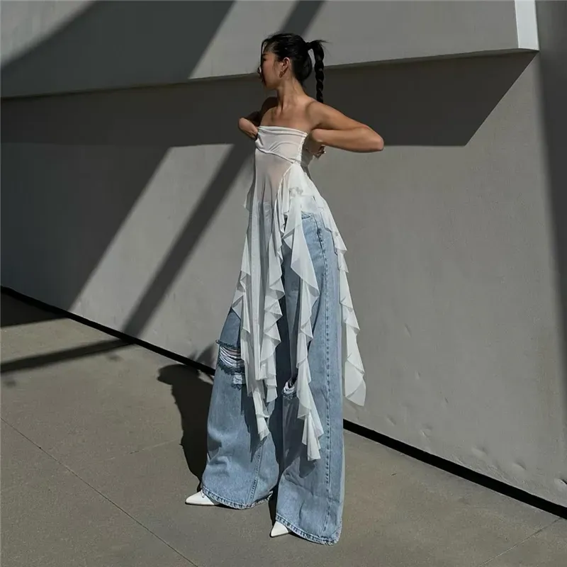 【mnem】Tube Top Frill Tiered One Piece NM-IN-56-BLS-23-JUN-861-WHITE_