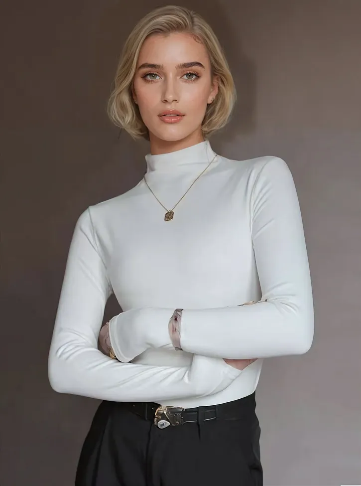 Solid Turtle Neck Pullover Top - Image 1