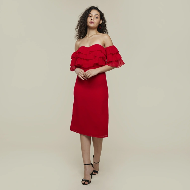 Ruffled Off Shoulder Dress - Image 1