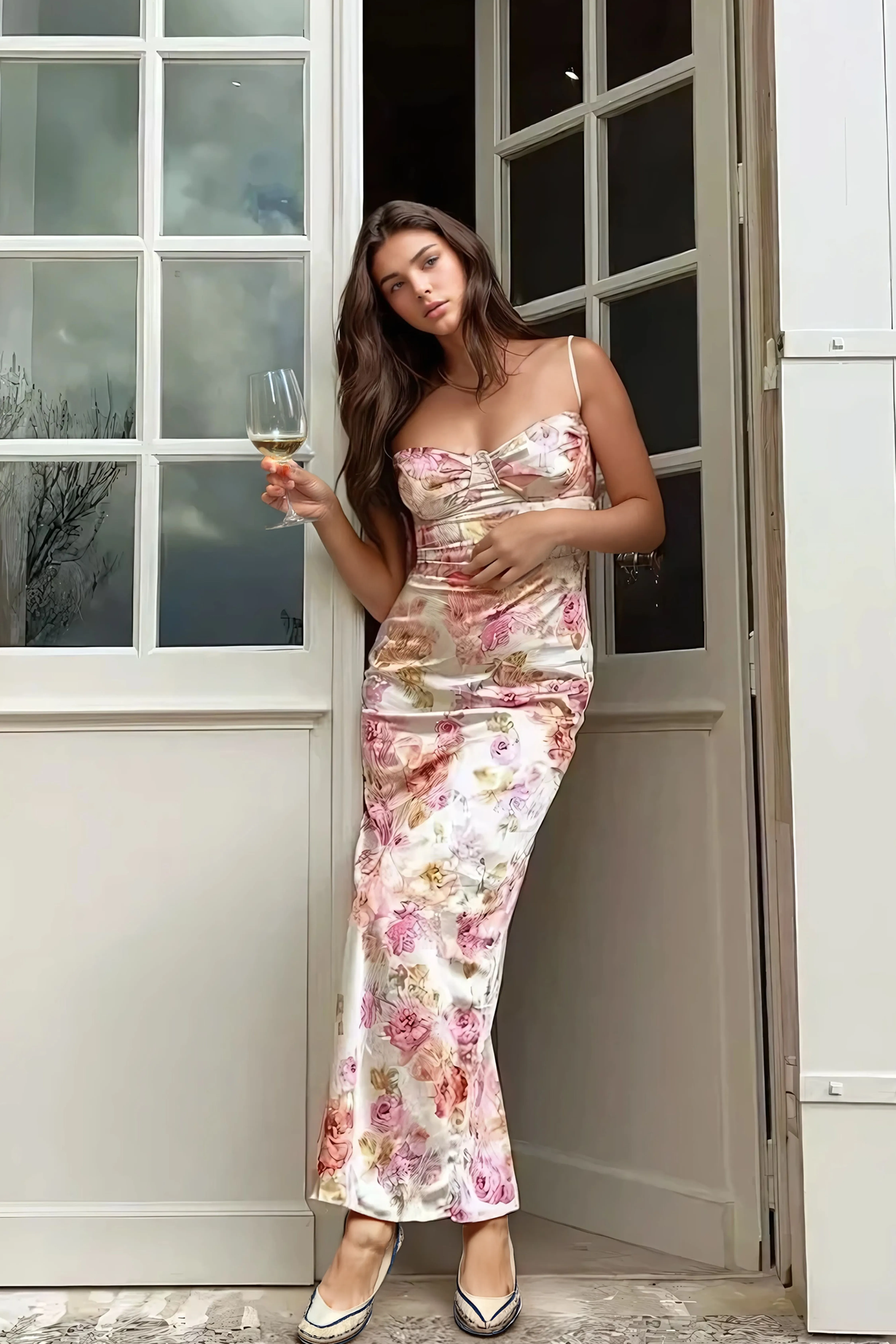 [LOW CLASSIC] / ☆ 25SS SILKY FLORAL LAYERED DRESS/OFF WHITE Off White Floral Maxi Dress - NEWME