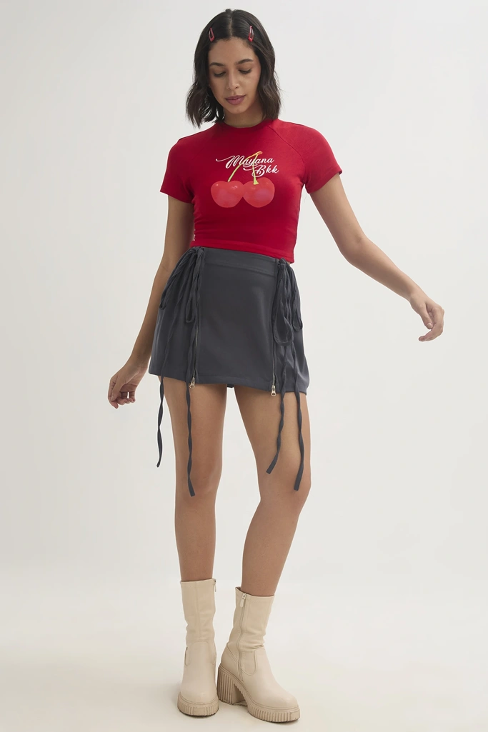 Drawstring Knot Pleated Mini Skirt - Image 1