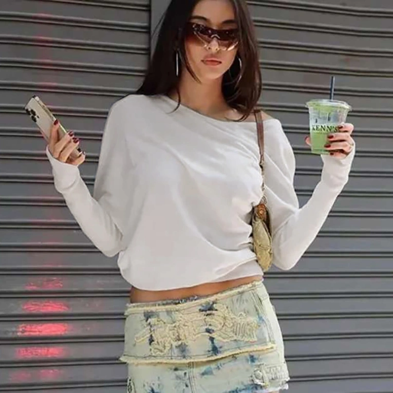 White Solid Boat Neck Top - Image 1