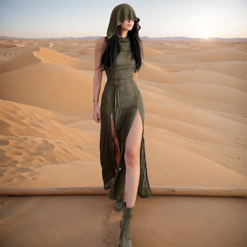 Mist | Olive Plunge-Neck Maxi Dress With Knot-Detail And Open-Back