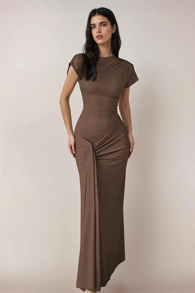solid bodycon dress Wholesale Fashionable Sequin Neck Hanging Dress Casual Holiday Party Dress Elegant Atmosphere Style Ankle Length Evening Gown Bodycon Skirt